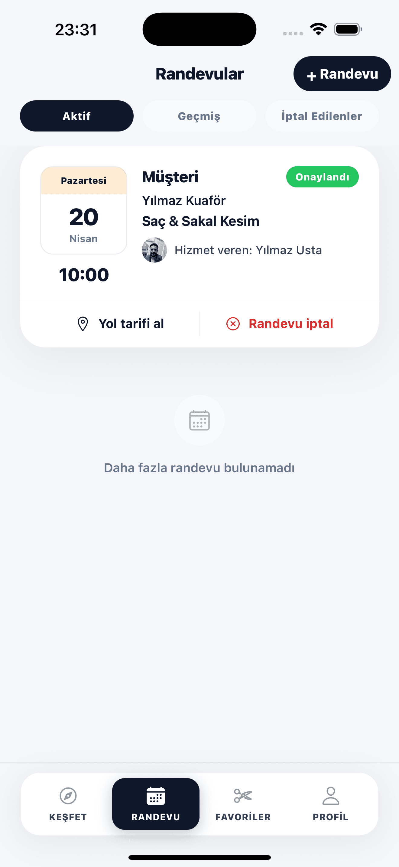 Kuaforya: yaklaşan ve geçmiş randevularınızı yönetin
